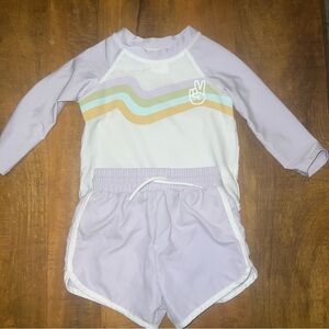 18m little co rashguard and matching swim trunks